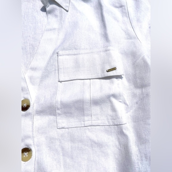 Guess White Linen Harper Tie Front Top Shirt Peasant Size Small Y2K NEW - Picture 3 of 10